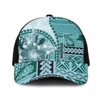 Samoa Siapo Elegant Baseball Net Cap Hibiscus Teal Motifs LT05 One Size Black Teal - Polynesian Pride