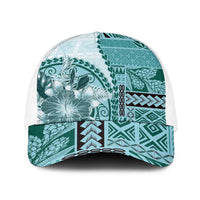 Samoa Siapo Elegant Baseball Net Cap Hibiscus Teal Motifs LT05 One Size White Teal - Polynesian Pride