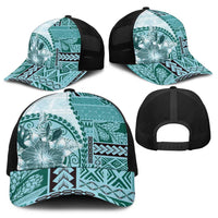 Samoa Siapo Elegant Baseball Net Cap Hibiscus Teal Motifs LT05 - Polynesian Pride