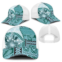 Samoa Siapo Elegant Baseball Net Cap Hibiscus Teal Motifs LT05 - Polynesian Pride