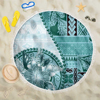 Samoa Siapo Elegant Beach Blanket Hibiscus Teal Motifs LT05 One Size 150cm Teal - Polynesian Pride