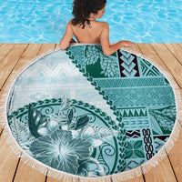 Samoa Siapo Elegant Beach Blanket Hibiscus Teal Motifs LT05 - Polynesian Pride