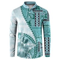 Samoa Siapo Elegant Button Sweatshirt Hibiscus Teal Motifs LT05 Teal - Polynesian Pride
