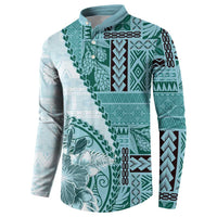 Samoa Siapo Elegant Button Sweatshirt Hibiscus Teal Motifs LT05 - Polynesian Pride