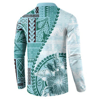 Samoa Siapo Elegant Button Sweatshirt Hibiscus Teal Motifs LT05 - Polynesian Pride