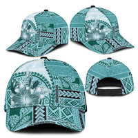 Samoa Siapo Elegant Classic Cap Hibiscus Teal Motifs LT05 - Polynesian Pride