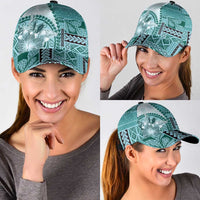 Samoa Siapo Elegant Classic Cap Hibiscus Teal Motifs LT05 - Polynesian Pride