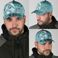 Samoa Siapo Elegant Classic Cap Hibiscus Teal Motifs LT05 - Polynesian Pride