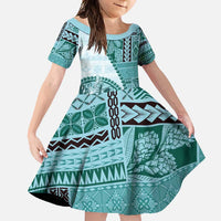 Samoa Siapo Elegant Family Matching Off Shoulder Maxi Dress and Hawaiian Shirt Hibiscus Teal Motifs - Polynesian Pride