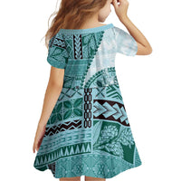 Samoa Siapo Elegant Family Matching Summer Maxi Dress and Hawaiian Shirt Hibiscus Teal Motifs - Polynesian Pride