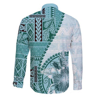 Samoa Siapo Elegant Family Matching Tank Maxi Dress and Hawaiian Shirt Hibiscus Teal Motifs - Polynesian Pride