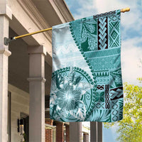 Samoa Siapo Elegant Garden Flag Hibiscus Teal Motifs - Polynesian Pride