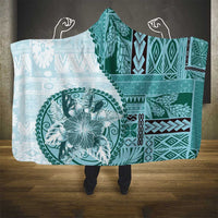 Samoa Siapo Elegant Hooded Blanket Hibiscus Teal Motifs LT05 - Polynesian Pride