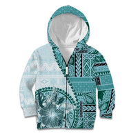 Samoa Siapo Elegant Kid Hoodie Hibiscus Teal Motifs LT05 Zip Hoodie Teal - Polynesian Pride