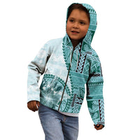Samoa Siapo Elegant Kid Hoodie Hibiscus Teal Motifs LT05 - Polynesian Pride