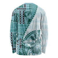 Samoa Siapo Elegant Long Sleeve Shirt Hibiscus Teal Motifs LT05 - Polynesian Pride