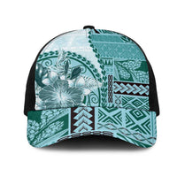 Samoa Siapo Elegant Mesh Trucker Cap Hibiscus Teal Motifs LT05 One Size Black Teal - Polynesian Pride