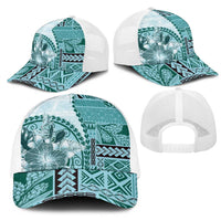 Samoa Siapo Elegant Mesh Trucker Cap Hibiscus Teal Motifs LT05 - Polynesian Pride