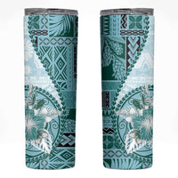 Samoa Siapo Elegant Skinny Tumbler Hibiscus Teal Motifs - Polynesian Pride