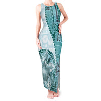 Samoa Siapo Elegant Tank Maxi Dress Hibiscus Teal Motifs LT05 Women Teal - Polynesian Pride