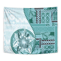 Samoa Siapo Elegant Tapestry Hibiscus Teal Motifs - Polynesian Pride