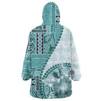 Samoa Siapo Elegant Wearable Blanket Hoodie Hibiscus Teal Motifs LT05 - Polynesian Pride