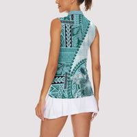 Samoa Siapo Elegant Women Sleeveless Polo Shirt Hibiscus Teal Motifs LT05 - Polynesian Pride