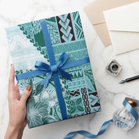 Samoa Siapo Elegant Wrapping Paper Hibiscus Teal Motifs LT05 - Polynesian Pride