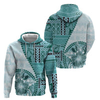 Samoa Siapo Elegant Zip Hoodie Hibiscus Teal Motifs - Polynesian Pride