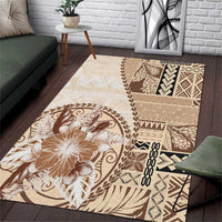 Samoa Siapo Elegant Area Rug Hibiscus Beige Motifs - Polynesian Pride