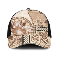 Samoa Siapo Elegant Baseball Net Cap Hibiscus Beige Motifs LT05 One Size Black Beige - Polynesian Pride