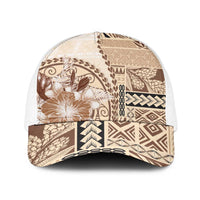 Samoa Siapo Elegant Baseball Net Cap Hibiscus Beige Motifs LT05 One Size White Beige - Polynesian Pride