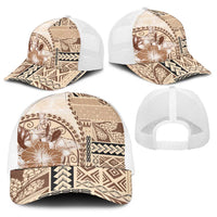 Samoa Siapo Elegant Baseball Net Cap Hibiscus Beige Motifs LT05 - Polynesian Pride