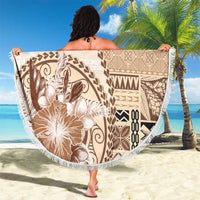 Samoa Siapo Elegant Beach Blanket Hibiscus Beige Motifs LT05 - Polynesian Pride