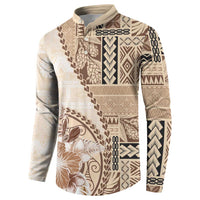 Samoa Siapo Elegant Button Sweatshirt Hibiscus Beige Motifs LT05 - Polynesian Pride