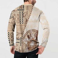 Samoa Siapo Elegant Button Sweatshirt Hibiscus Beige Motifs LT05 - Polynesian Pride