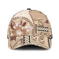 Samoa Siapo Elegant Classic Cap Hibiscus Beige Motifs LT05 Universal Fit Beige - Polynesian Pride