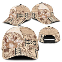 Samoa Siapo Elegant Classic Cap Hibiscus Beige Motifs - Polynesian Pride