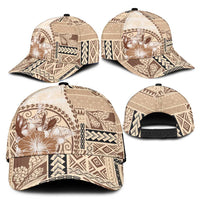 Samoa Siapo Elegant Classic Cap Hibiscus Beige Motifs LT05 - Polynesian Pride