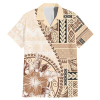 Samoa Siapo Elegant Family Matching Mermaid Dress and Hawaiian Shirt Hibiscus Beige Motifs - Polynesian Pride