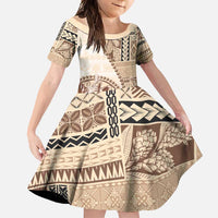 Samoa Siapo Elegant Family Matching Off Shoulder Maxi Dress and Hawaiian Shirt Hibiscus Beige Motifs - Polynesian Pride