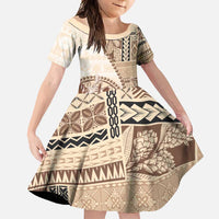 Samoa Siapo Elegant Family Matching Tank Maxi Dress and Hawaiian Shirt Hibiscus Beige Motifs - Polynesian Pride