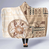 Samoa Siapo Elegant Hooded Blanket Hibiscus Beige Motifs LT05 One Size Beige - Polynesian Pride