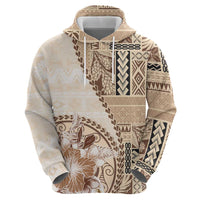 Samoa Siapo Elegant Hoodie Hibiscus Beige Motifs - Polynesian Pride