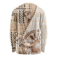 Samoa Siapo Elegant Long Sleeve Shirt Hibiscus Beige Motifs LT05 - Polynesian Pride