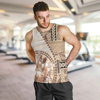 Samoa Siapo Elegant Men Tank Top Hibiscus Beige Motifs - Polynesian Pride