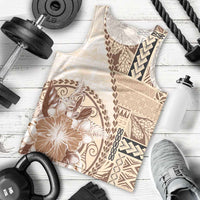 Samoa Siapo Elegant Men Tank Top Hibiscus Beige Motifs - Polynesian Pride