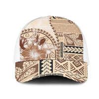 Samoa Siapo Elegant Mesh Trucker Cap Hibiscus Beige Motifs LT05 One Size White Beige - Polynesian Pride