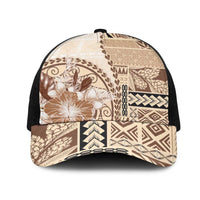 Samoa Siapo Elegant Mesh Trucker Cap Hibiscus Beige Motifs LT05 One Size Black Beige - Polynesian Pride