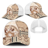 Samoa Siapo Elegant Mesh Trucker Cap Hibiscus Beige Motifs LT05 - Polynesian Pride
